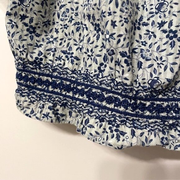 Madewell Blue Jeanette Crop Peasant Top Florentine Floral Size Small - Picture 9 of 16
